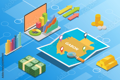 gabon isometric financial economy condition concept for describe country growth expand - vector