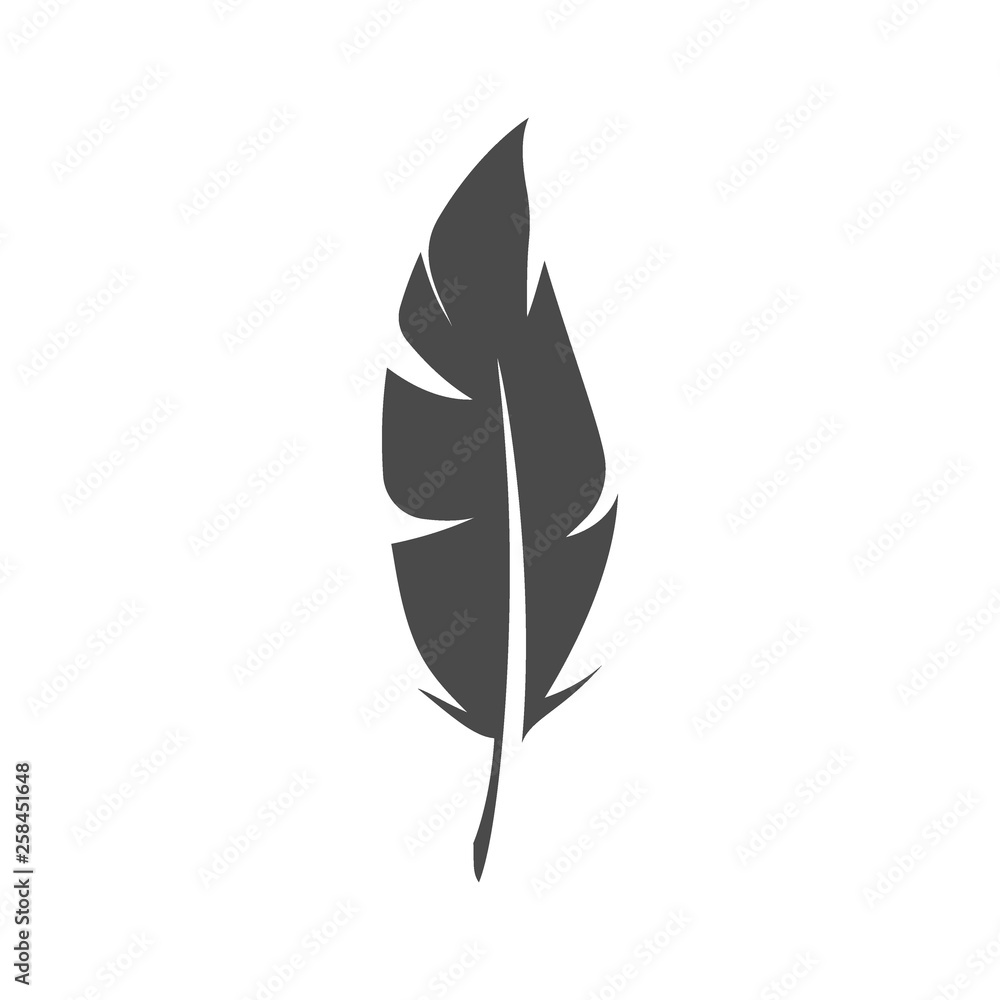 Black feather silhouette isolated on white background. Black feather silhouette isolated on white background.