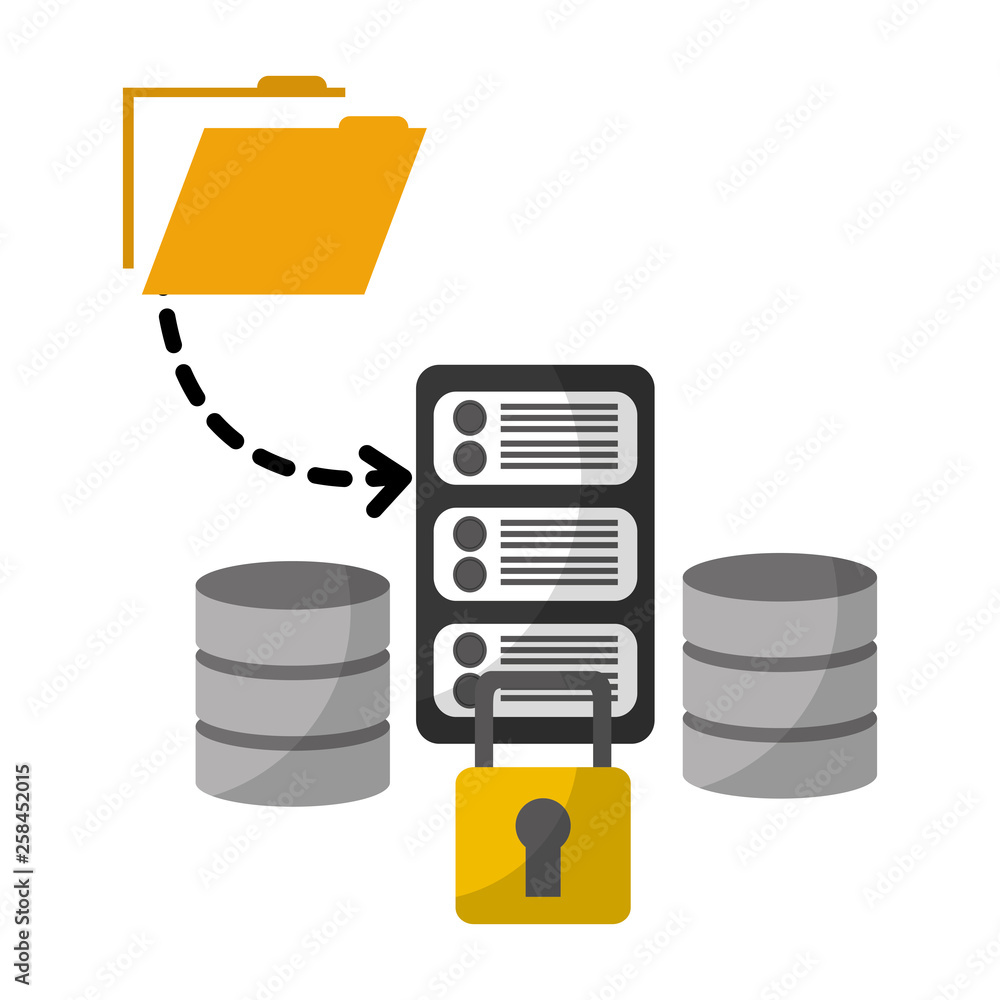 data center disks with server and set icons data center disks with server and set icons