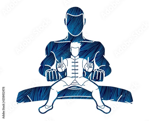 Kung Fu fighter, Martial arts action cartoon graphic vector.
