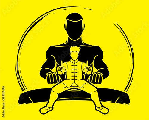 Kung Fu fighter, Martial arts action cartoon graphic vector.
