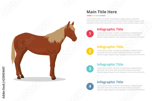 horse infographics template with 4 points of free space text description - vector