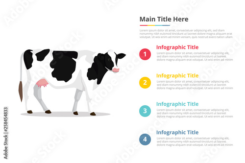 cow infographics template with 4 points of free space text description - vector