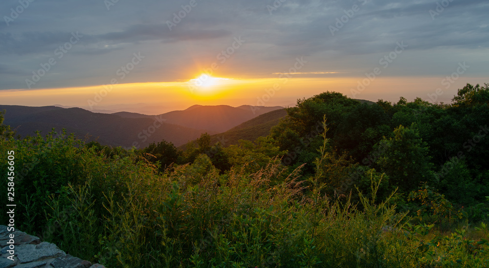 Golden Hour over mountains in Shenandoah National park