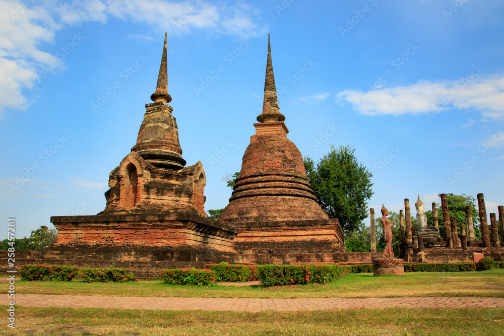 Pagoda in Old Buddhist temple in Sukhothai historical park In Thailand., Tourism, World Heritage Site, Civilization,UNESCO.