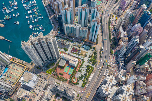 Top down view of Hong Kong city