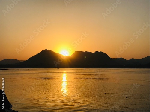 Sunset fathesagar lake Udaipur Rajasthan india