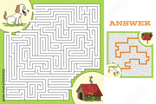 Cartoon game puzzle with solution. Vector illustration with separate layers.