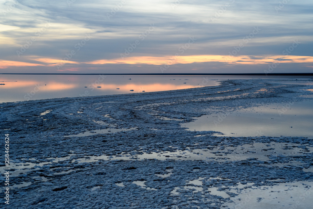 Salt lake. Evening sunset with beautiful sky and water. Salt lake. Evening sunset with beautiful sky and water.