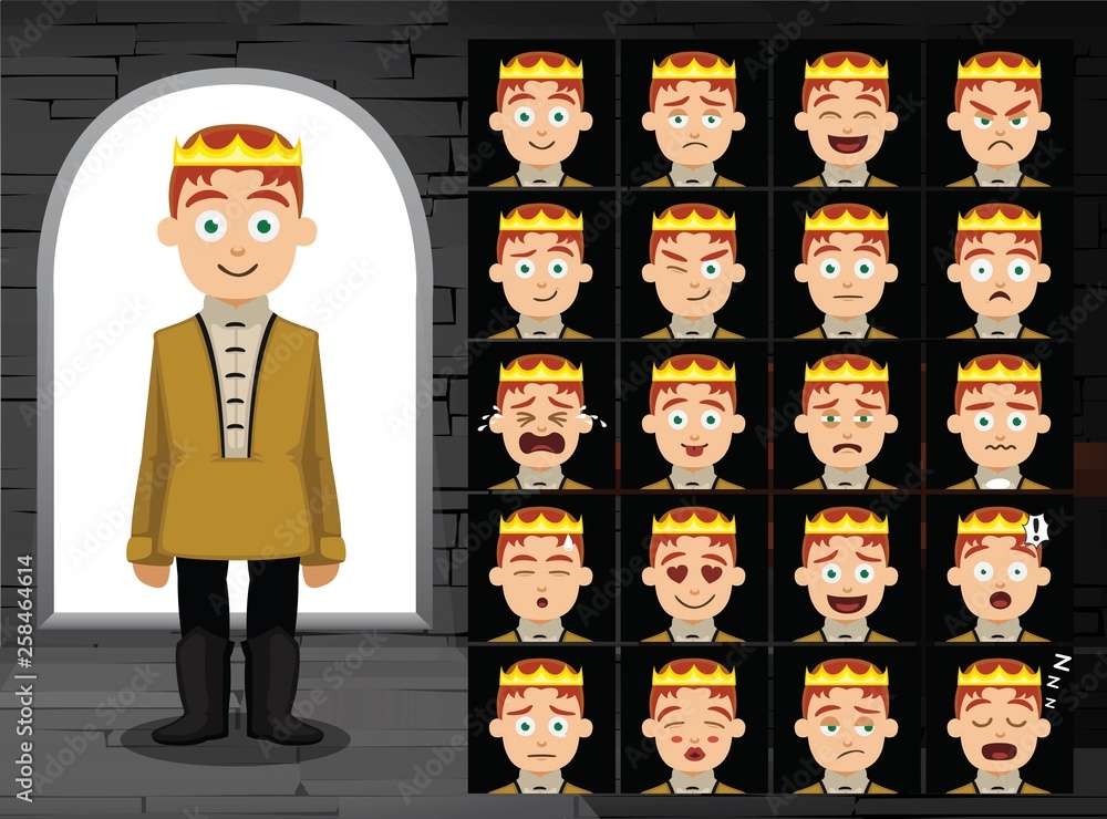 Fotografie Medieval Prince Cartoon Emotion Faces Vector Illustration