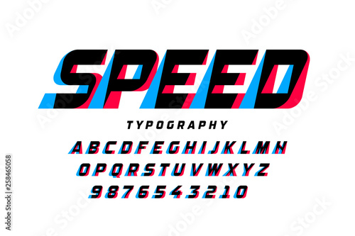 Speed style font, alphabet letters and numbers