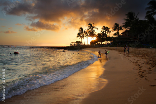 Sunset on the beach, Poin of poipu, Kauai, Hawaii photo