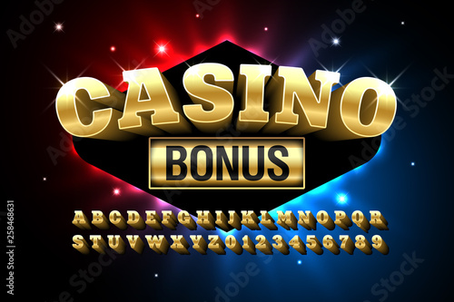 Casino style glossy font design, alphabet letters and numbers