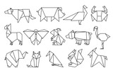 Line origami animals. Abstract polygon animals, folded paper shapes, modern japan design templates. Vector animal icons set