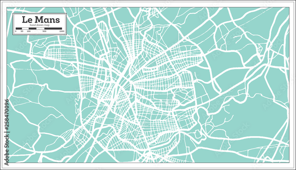 Le Mans France City Map in Retro Style. Outline Map. Vector Illustration. Le Mans France City Map in Retro Style. Outline Map. Vector Illustration.