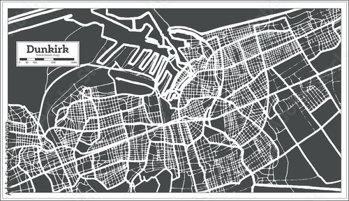 Dunkirk France City Map in Retro Style. Outline Map. Vector Illustration.