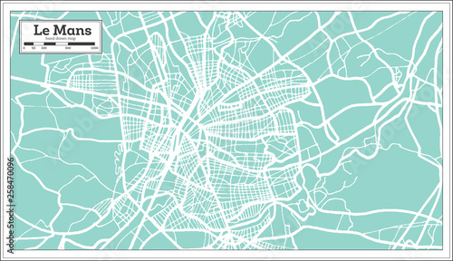 Le Mans France City Map in Retro Style. Outline Map. Vector Illustration.