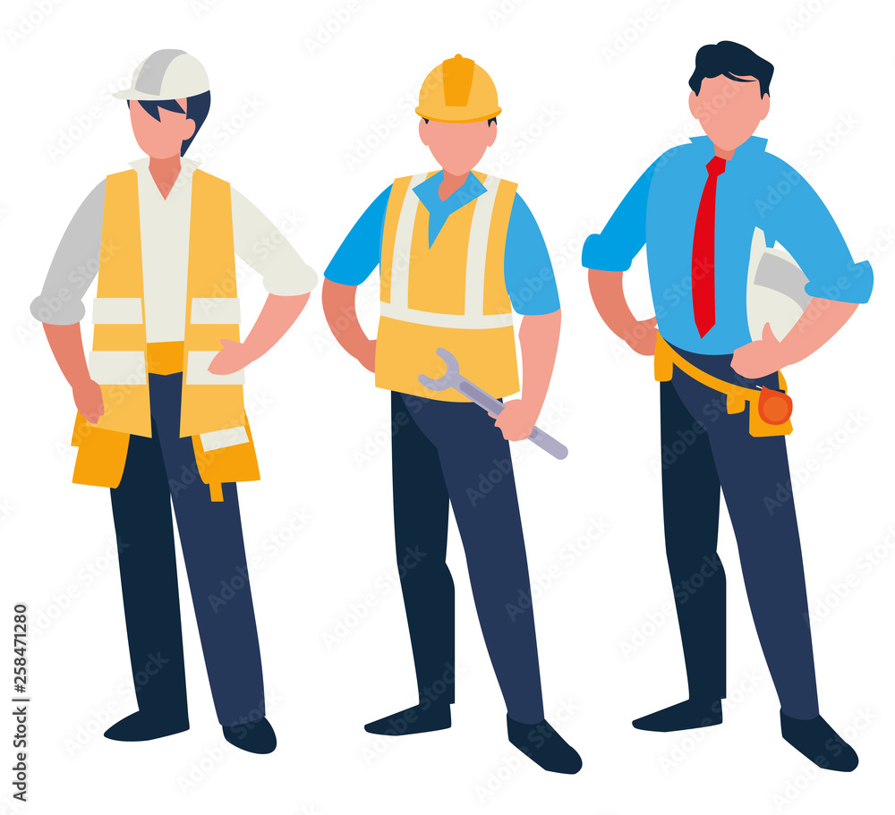 group of men builders working group of men builders working