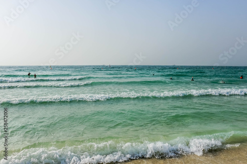 Horizon of Seascape, water waves at Jumeirah Beach in Dubai, United Arab Emirates