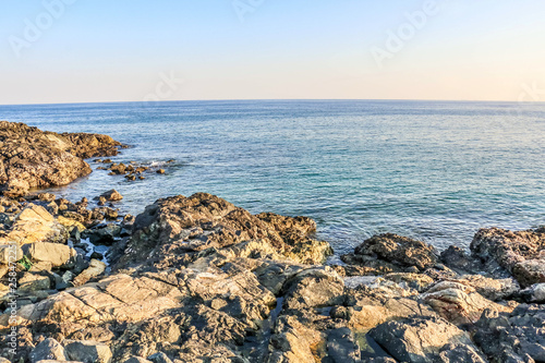 Horizon of Seascape and Rocky Beach in Fujairah, United Arab Emirates