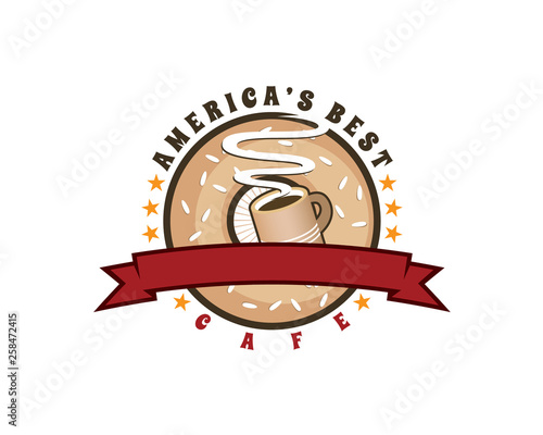 emblem logo of americas best coffee and bagel in vintage or retro style with ribbon and star