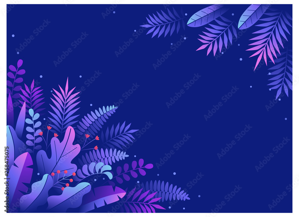 Fototapeta vector digital background made with childlike lilac leaves and flowers isolated on dark background.