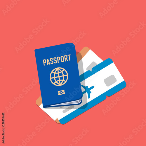 Blue american passport with on air ticket.