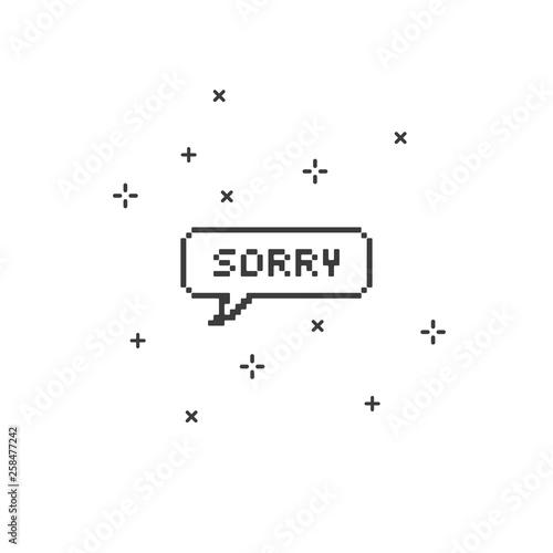 Sorry in speech bubble 8-bit pixel art.