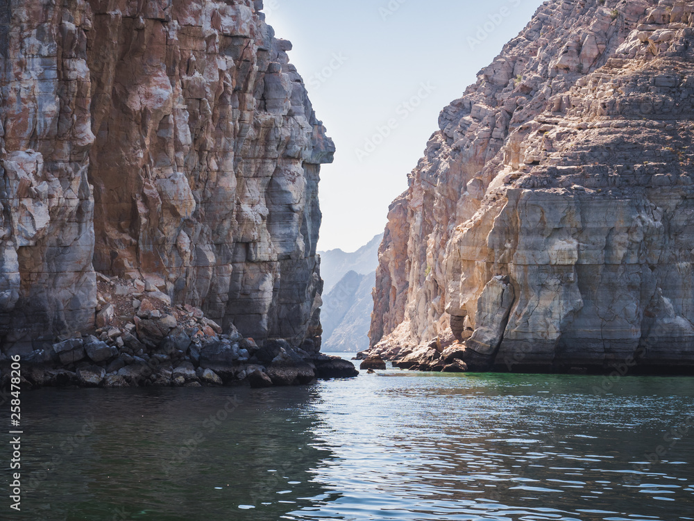 Khasab. Oman Fjords. View from the boat. Concept of leisure and travel