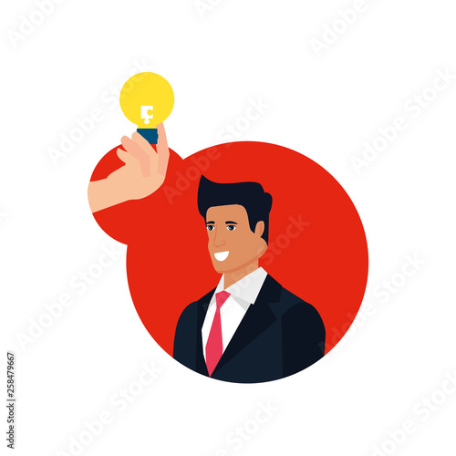 businessman with puzzle piece in shape light bulb