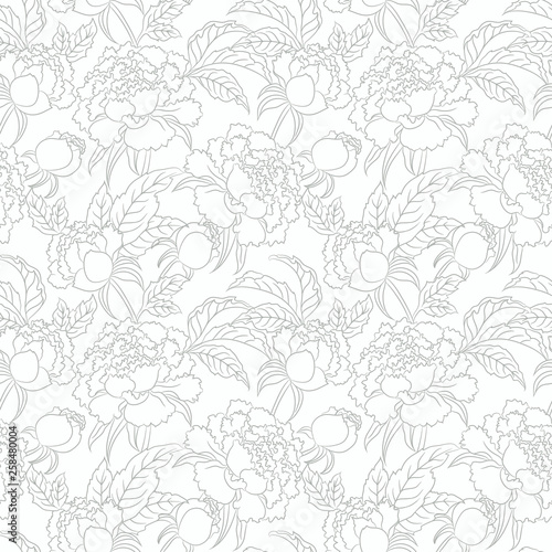 peony seamless vector pattern. Floral vintage background © antalogiya