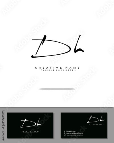 D H DH initial handwriting logo template vector.  signature logo concept