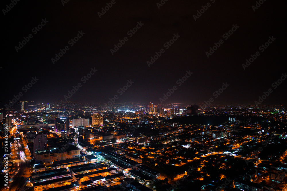 Fototapeta premium Top view of Malacca town at night. Wide angle view, some acceptable digital noise and grain. 