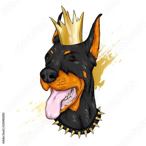 Cute Dog in a crown. Vector illustration.