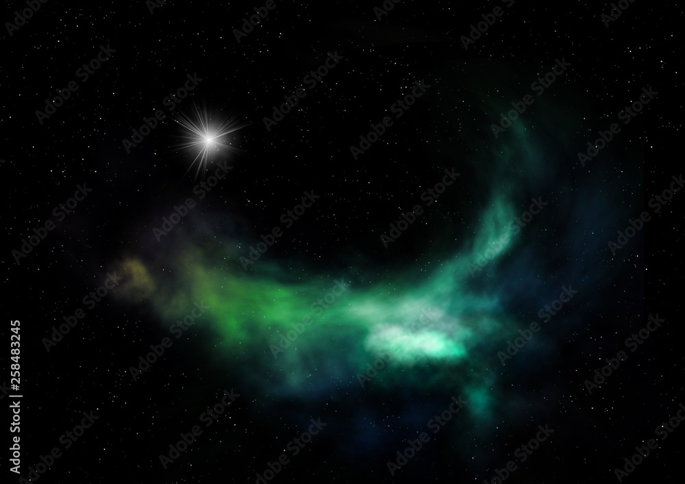 Far being shone nebula and star field. 3D rendering