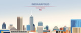 Indianapolis city skyline vector illustration on colorful gradient beautiful day sky background with flag of United States