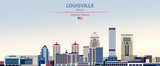 Louisville city skyline vector illustration on colorful gradient beautiful day sky background with flag of United States