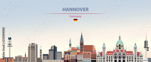 Hannover city skyline vector illustration on colorful gradient beautiful day sky background with flag of Germany