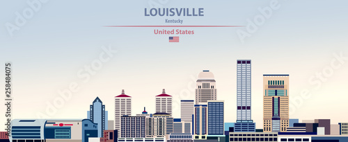Louisville city skyline vector illustration on colorful gradient beautiful day sky background with flag of United States