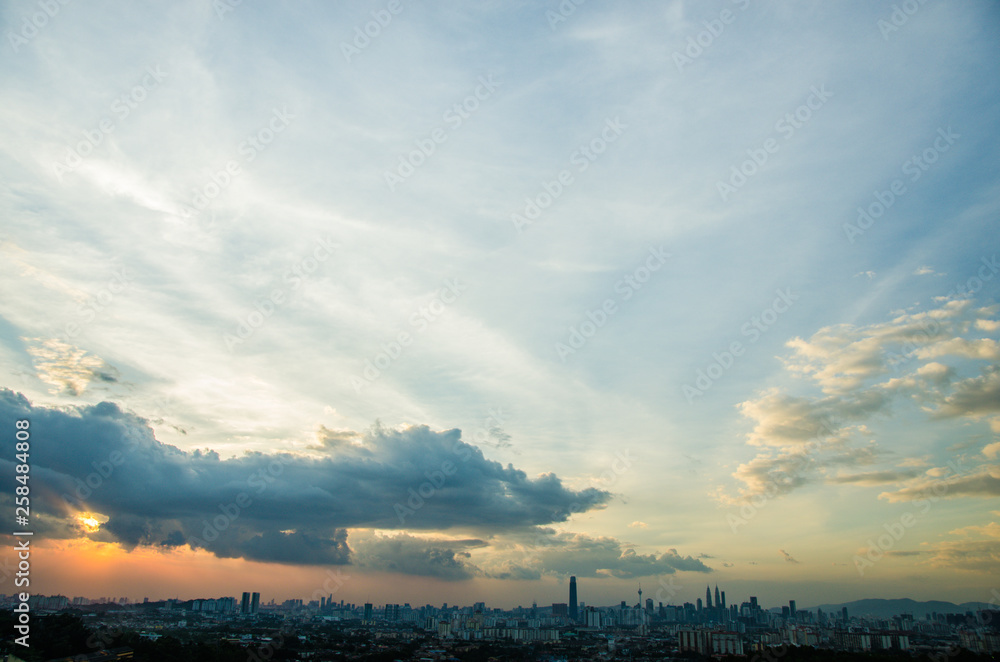 Sunset view of kuala lumpur city from bukit ampang, kuala lumpur, Malaysia. Taken from Ampang Lookout Point.