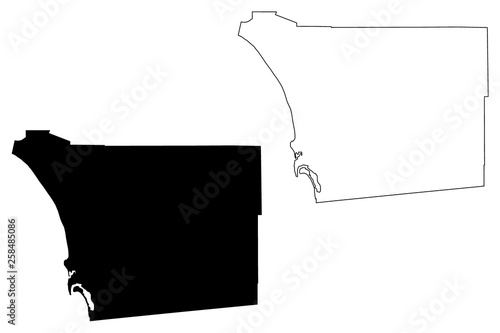 San Diego County, California (Counties in California, United States of America,USA, U.S., US) map vector illustration, scribble sketch San Diego map