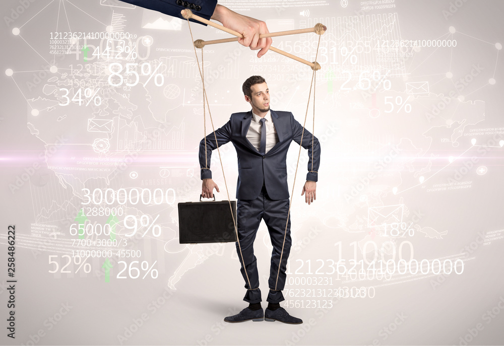 Subordinated puppet man with results numbers and financial concept
Subordinated puppet man with results numbers and financial concept