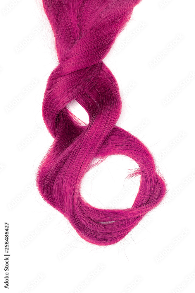 Long beautiful pink hair in shape of numeral eight, isolated on white background Long beautiful pink hair in shape of numeral eight, isolated on white background