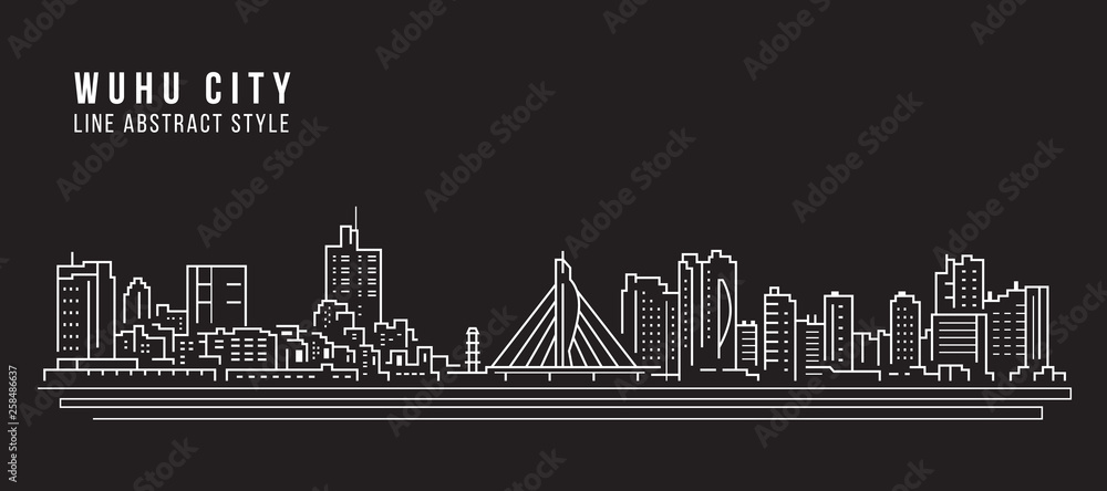 Cityscape Building Line art Vector Illustration design -  Wuhu city