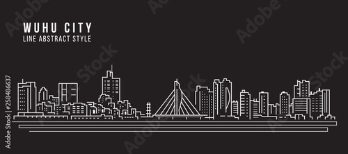 Cityscape Building Line art Vector Illustration design -  Wuhu city