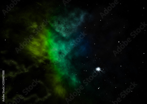 Star field in space and a nebulae. 3D rendering