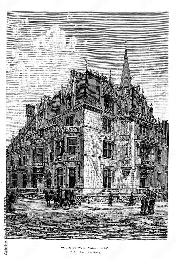 Obraz premium Architecture USA. Engraving illustration.
