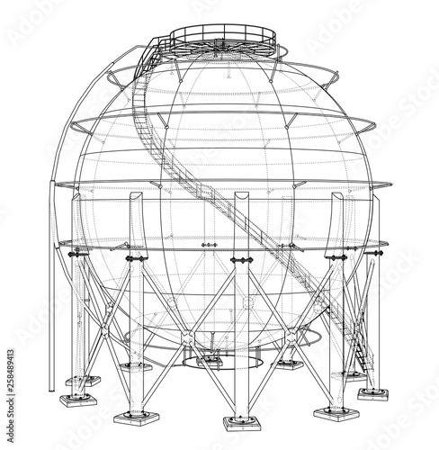 Spherical gas tank outline. Vector