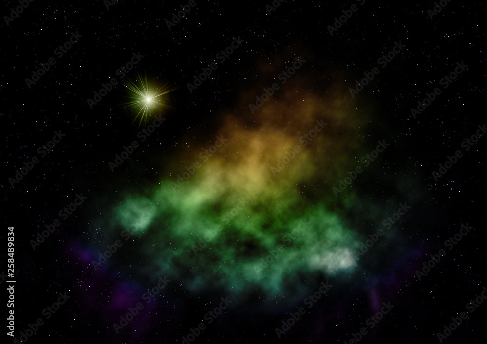 Far being shone nebula and star field. 3D rendering