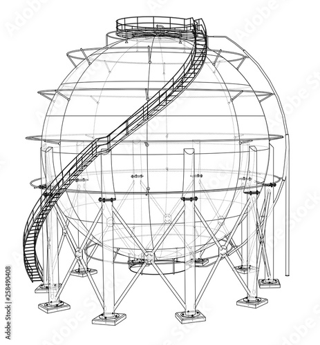 Spherical gas tank outline. Vector